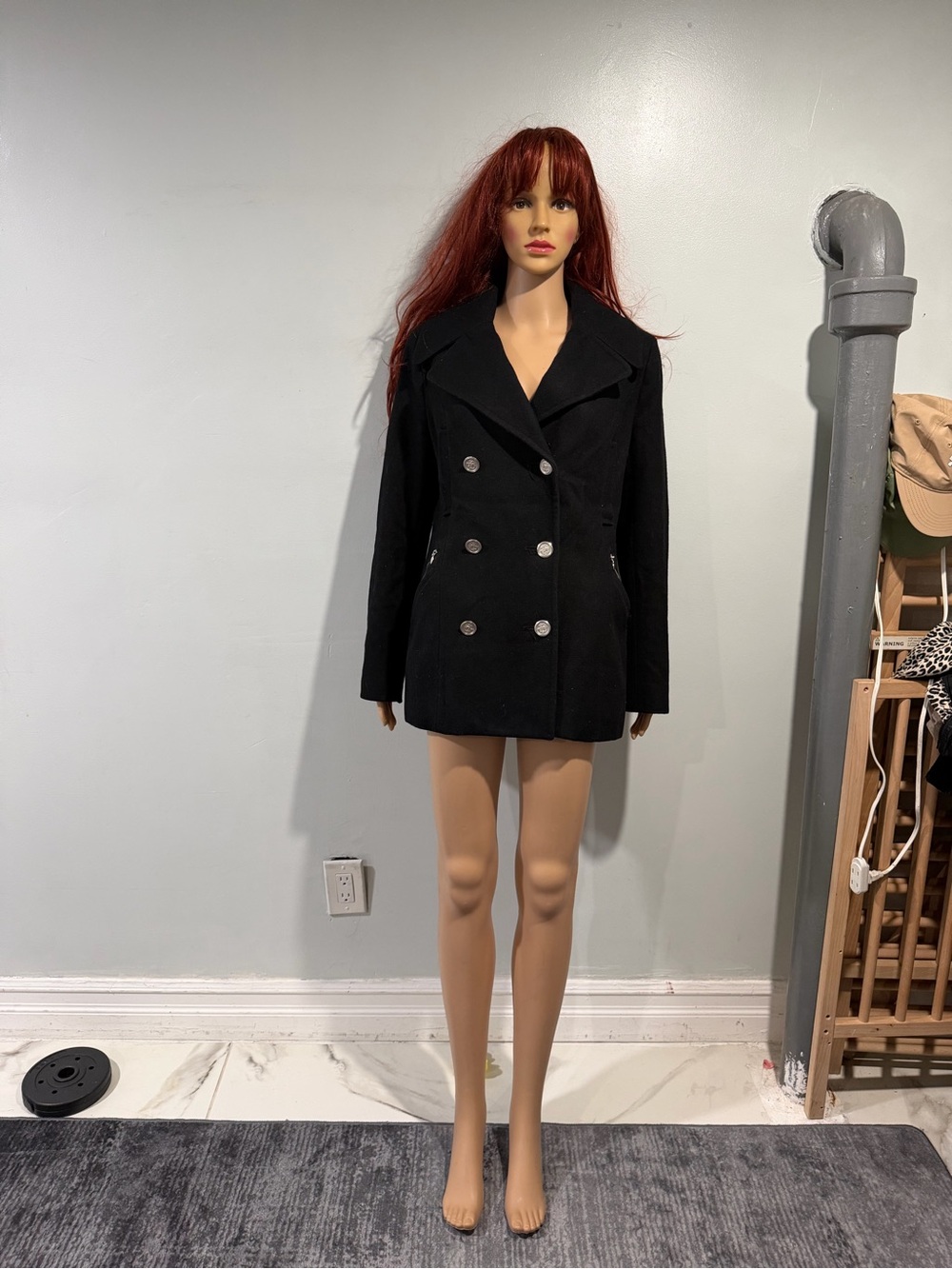 Laundry By Shelli Segal Black Double-Breasted Peacoat